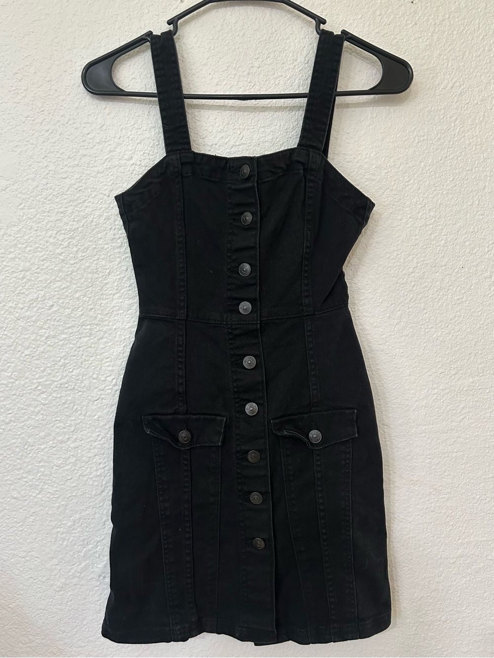 H&M Black Button-Front Denim Pinafore Mini Dress